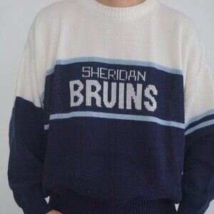 Vintage '80S Le Sport Sheridan Bruins Navy Cream Fine Knit Crewneck Sweater L
